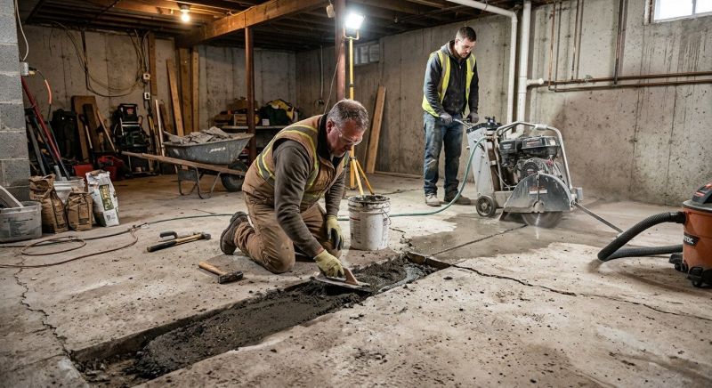 Cracked Basement Floor Repair in Perkasie, PA